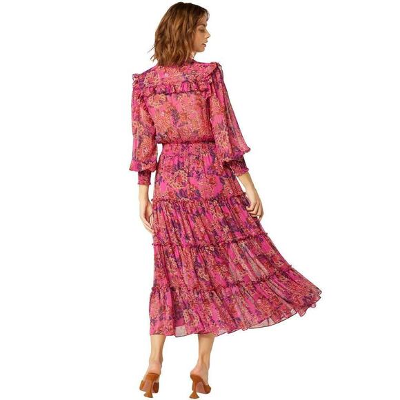 Misa Marjan Floral-print Blouson Sleeve Maxi Dress in Chiffon Size XS NWOT - Picture 2 of 11